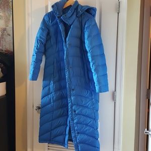 Lands' End long blue down puffer coat xs